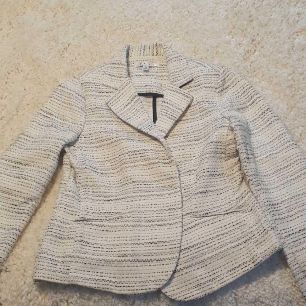 CAbi Cream and Black Textured Knit Blazer